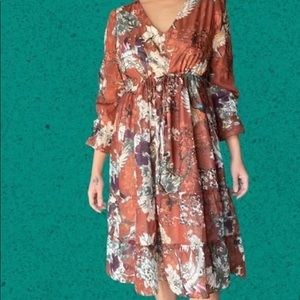 HEMANT & NANDITA Terracotta Floral Midi Dress